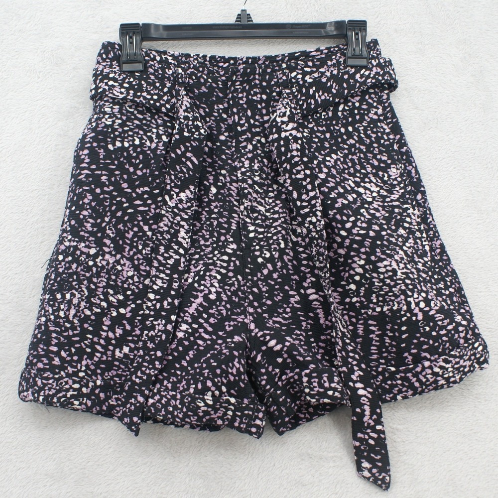 HM Womens High Waisted Abstract Speckle Print Belted Shorts‎ Purple Black Size 4